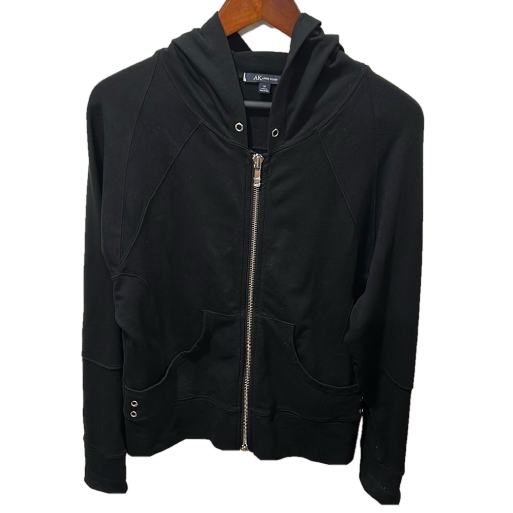 🌙Anne Klein Black Zip-Up Hoodie size M GUC..